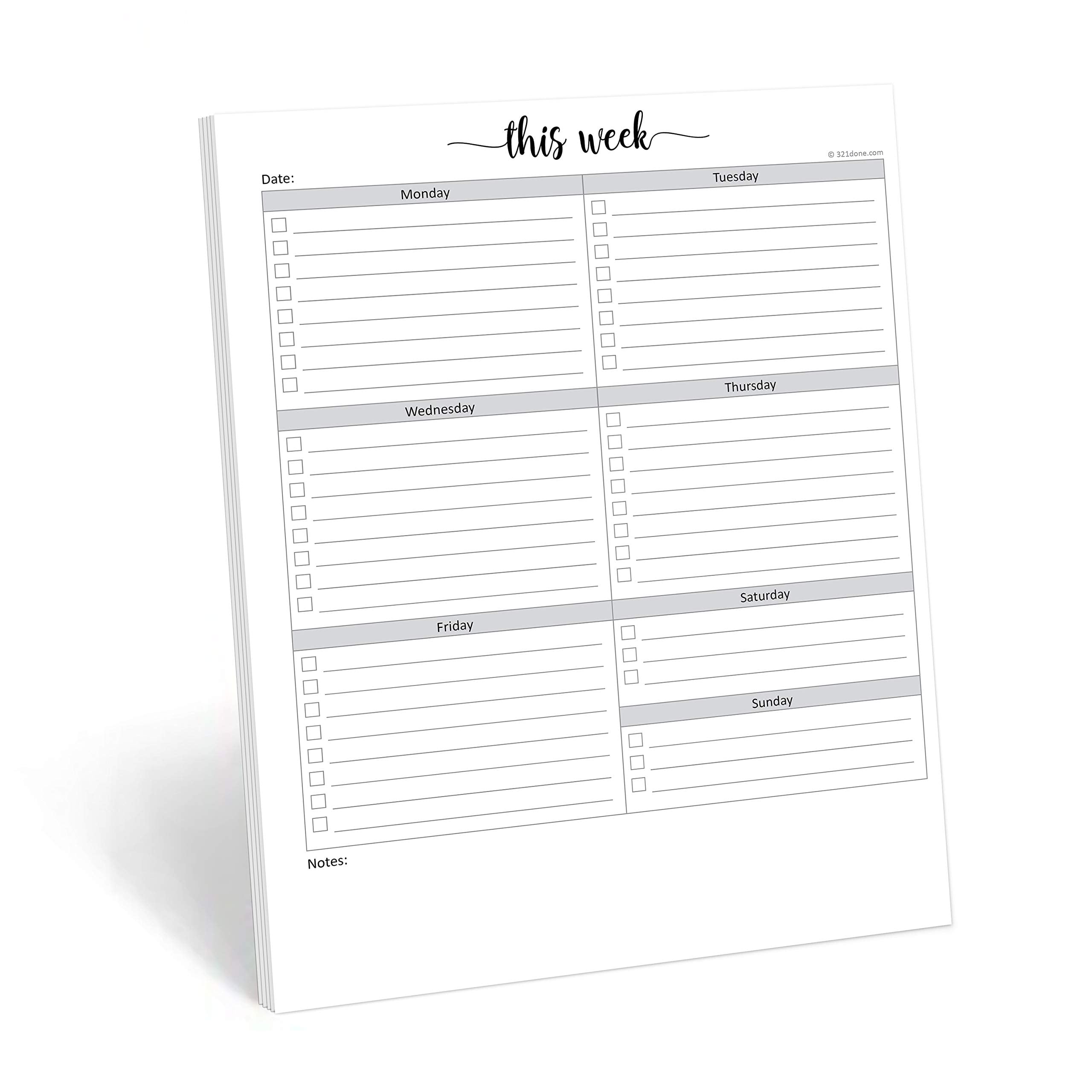 321Done 8.5x11 Weekly Checklist Notepad, Made in USA, Letter Size Tear ...