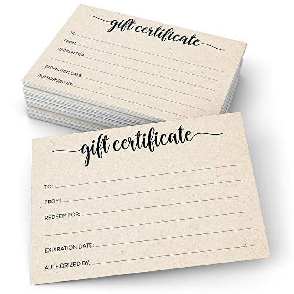 321Done Rustic Gift Certificates Made in USA (24 Cards) Blank Fill-in Vouchers Simple Kraft Tan Write-in Generic 4x6 Small Service Business, Beauty Spa, Salon, Holiday Birthday Anniversary Co