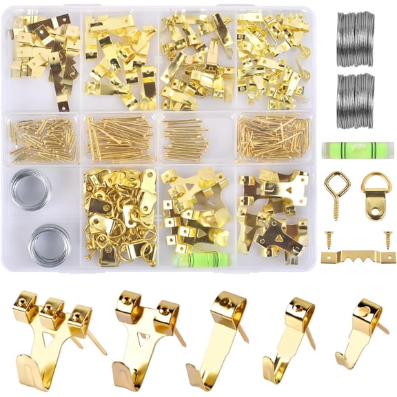 321Pcs Picture Hanging Kit - Picture Hangers Assorted Kit with Heavy Duty Wall Hooks, Sawtooth, Picture Wire, D Rings, Hardware Nails, Eye Hooks and Picture Hanging Tool for Frame Canvas Mounting