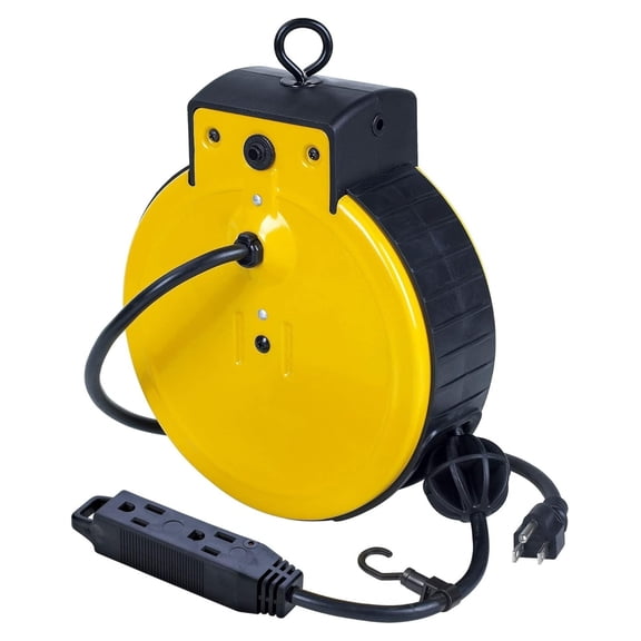 3225ATC Retractable Cord Reel, 25 Foot 16/3 SJT Cord with Tri Tap Outlets and Circuit Breaker