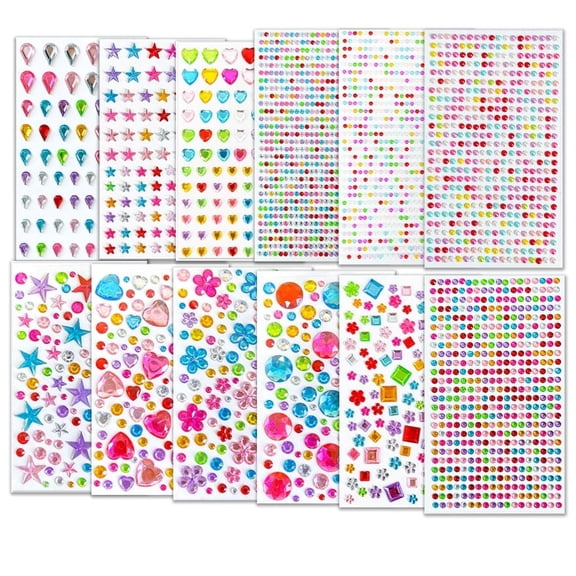 3228 pcs Gem Stickers Jewels for Crafts - Self Adhesive Rhinestone Jewel Stickers, Stick on Gems Rhinestones for Crafts, Acrylic Bling Heart Stickers