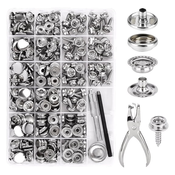 323 Pcs Snap Button Kit, Stainless Steel Screw Snap Fastener Assortment Kit, Metal Canvas Press Stud Buttons Set with Installation Plier, Punch Tool, Heavy Duty Self-Tapping Snap Buttons