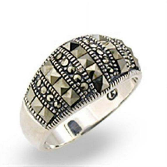 Antique Tone 925 Sterling Silver Ring with Semi-Precious Marcasite in Jet for Women Style 32306