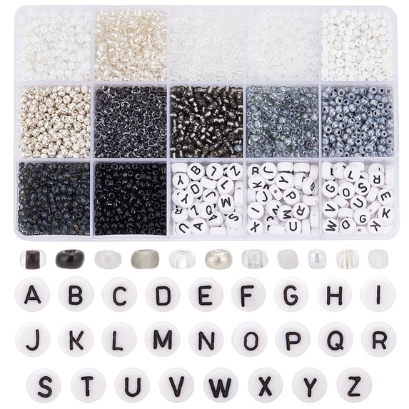 3230pcs Seed Beads 3mm Black White Bracelet Beads Waist Bead Letter Acrylic Beads Alphabet Beads 8/0 Small Bead Mini Beads
