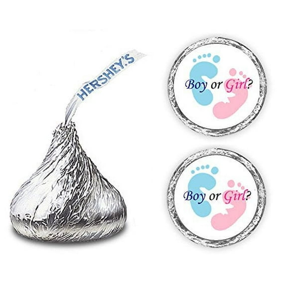 324 Gender Reveal Footprints Kisses Labels for Baby Shower Or Baby Sprinkle Party Or Event Decorations, Stickers, Wrappers, Favors (Pink, Blue)