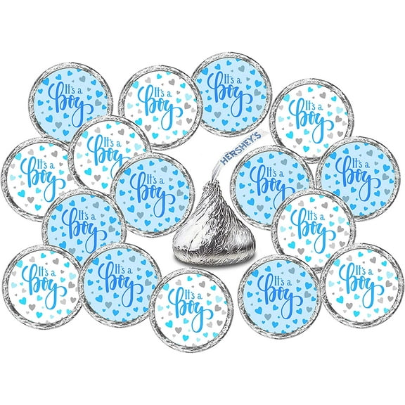 324 Its a Boy Blue Kisses Labels For Baby Shower Or Baby Sprinkle Party Or Event Decorations, Stickers, Wrappers, Favors