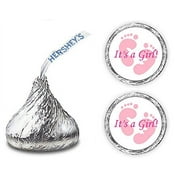 324 Its a Girl Pink Footprints Kisses Labels For Baby Shower Or Baby Sprinkle Party Or Event Decorations, Stickers, Wrappers, Favors