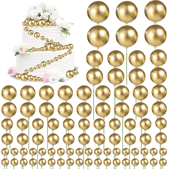 324 Pcs Gold Ball Cake Toppers - Mini Balloons Cake Toppers | Assorted Size Balls Cupcake Decorations, Plastic Food-Safe Globose DIY Cake Insert Topper for Wedding Birthday Shower Anniversary