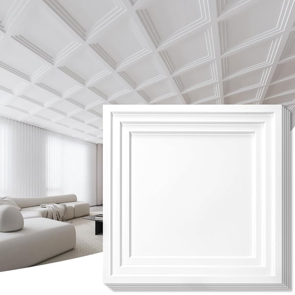 324 pack 24x24 inch waterproof ceiling tiles for home decoration - 22 feet 3 modern ceiling panels for suspended grid, white