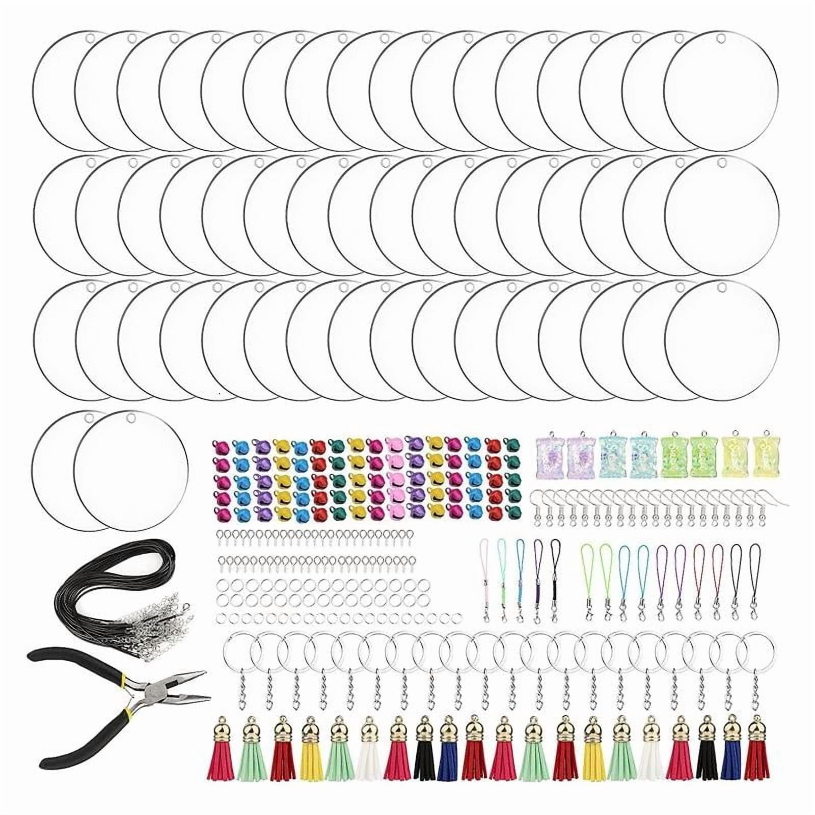 324x Acrylic Keychain Blanks Set Circle Ornaments Blanks Clear Round Acylic Disc Ornament with for Key Chain Rings for D