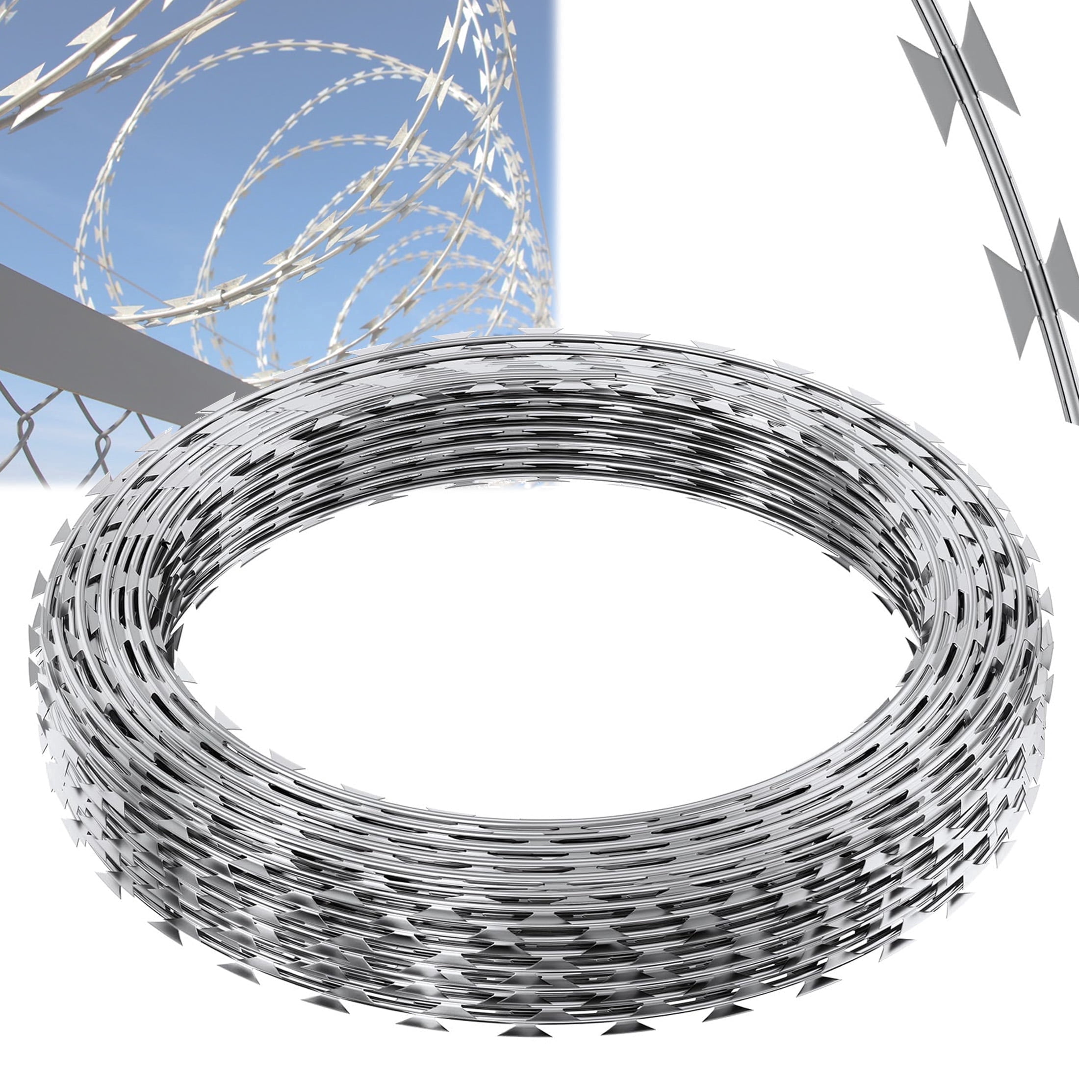 325 ft Barbed Wire, 1 Rolls Razor Wire Fencing, Galvanized Garden Wire,Waterproof and Antirust Small Fencing, Durable Barbwire, Concertina Wire for Garden Farm Manor [Single Wire]