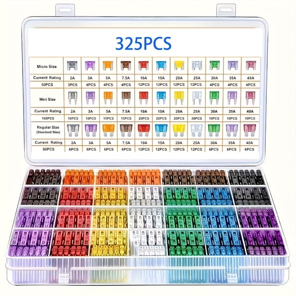 325 Pieces Automotive Blade Fuse Assortment Kit, Includes 60 Mini, 60 Standard & 60 Micro Replacement Car Fuses for Vehicle Electrical Systems