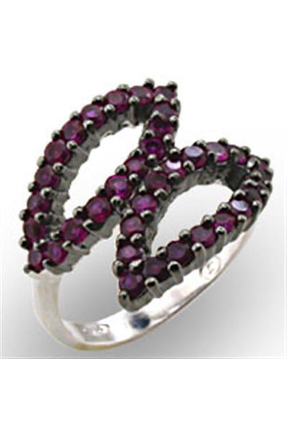 32512 - Rhodium + Ruthenium 925 Sterling Silver Ring with Synthetic Garnet in Ruby