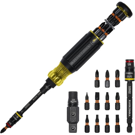 32516HD KNECT 16-in-1 Impact-Rated Hybrid Screwdriver/Nut Driver, Magnetic, Flip Socket, 11 Bits, 2 Nut Drivers, 3/8-Inch Square Adapter