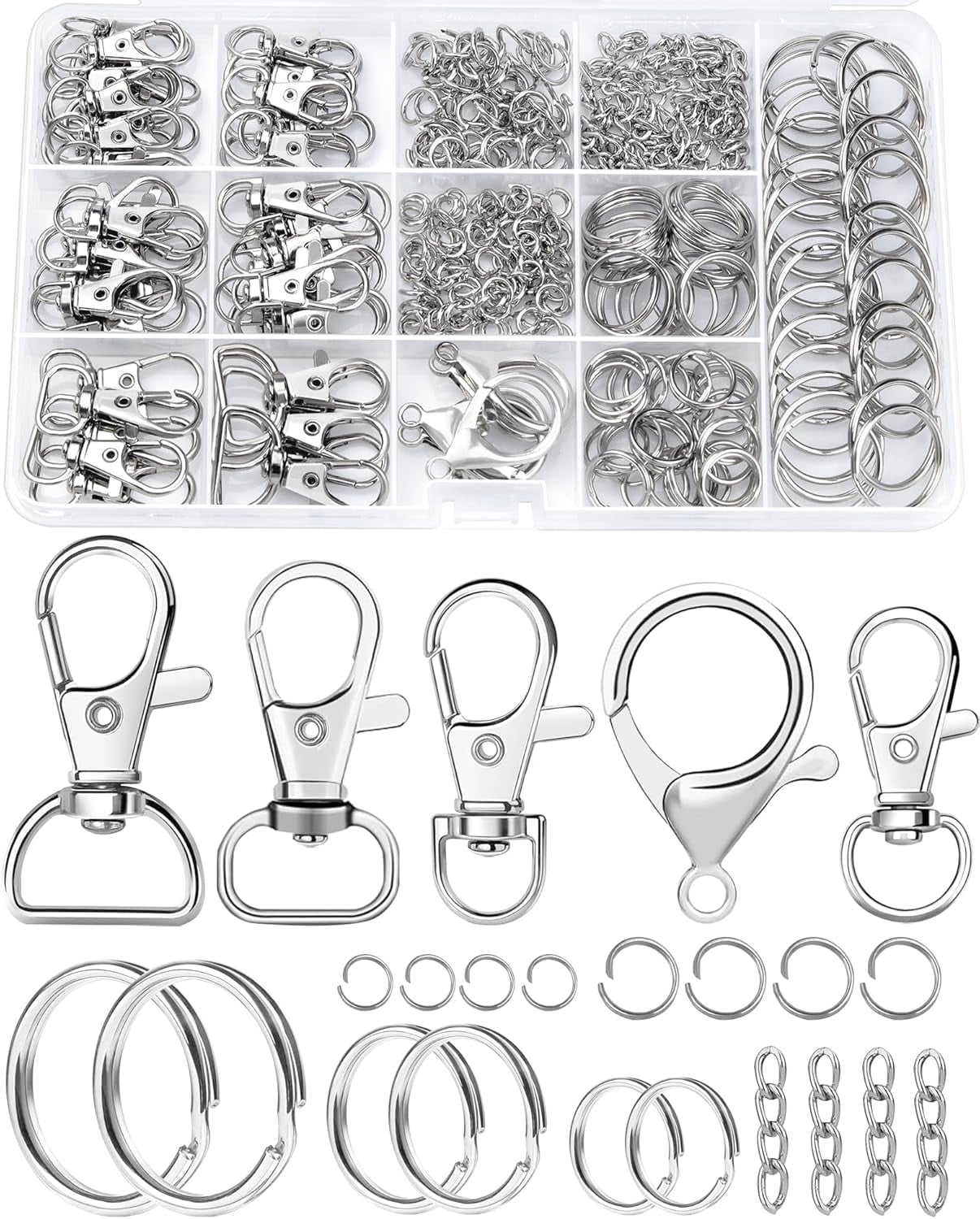 325PCS Keychain Making Kit - Keychain Clip with Key Ring, Lobster Claw Clasp, Swivel Snap Hook, Jumprings & Extender Chain for Crafts, DIY Projects & Purse Making Supplies