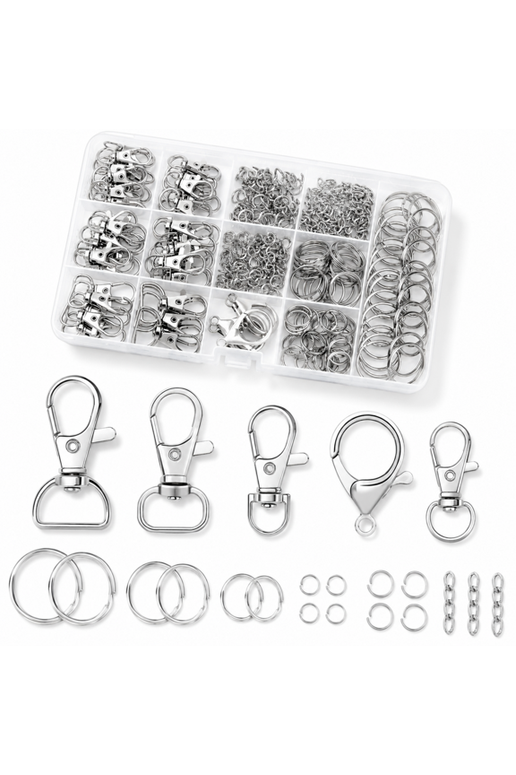 325PCS Keychain Making Kit - Keychain Clip with Key Ring, Lobster Claw Clasps, Swivel Snap Hooks, Jump Rings & Extender Chain for DIY Projects, Purse Making, and Crafts