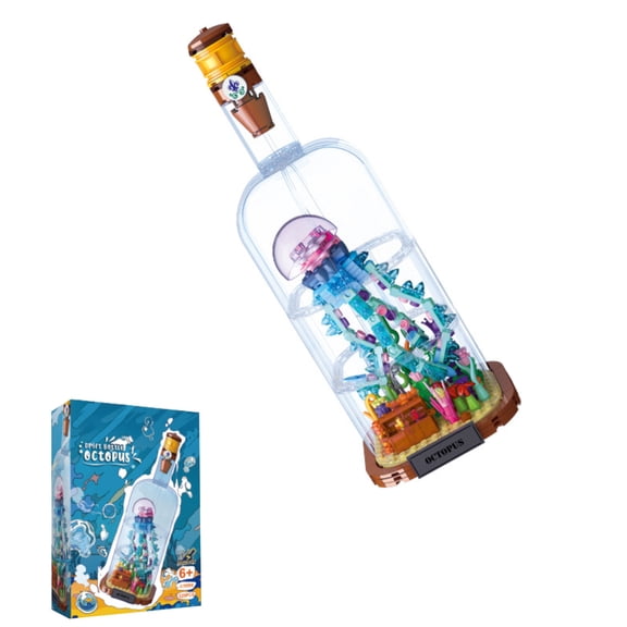 325PCS Octopus Building Set, Ocean Animal Model in Bottle with LED Light, Creative Puzzle Toy, Birthday Ideal Gift