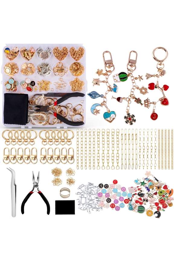 325Pcs Charms Lip Gloss Keychain Making Kit,DIY Craft Supplies with 20 Keychain Clips 25 Extender Chain 118 Charms Jewelry Plier, Jewelry Making Kit for Custom Keychains, Bags, Gifts