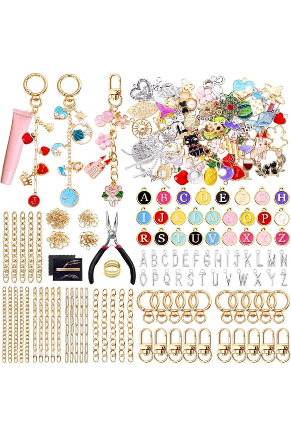325Pcs Charms Lip Gloss Keychain Making Kit, Including 20 Keychain Clips 25 Extender Chain 118 Charms Jewelry Plier, Bag Charm Kit, Keychains Making Supplies for Jewelry Making,Christmas Gifts