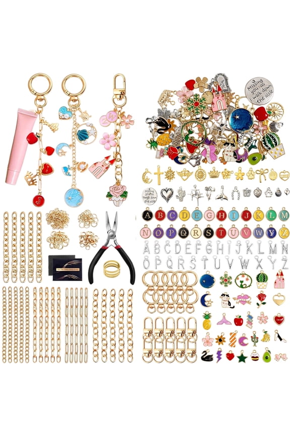 DIY Lip Gloss Personalized Keychain Kit Bag Charm, Includes Charms, Clips, Chains, Jewelry Pliers, Multicolor, 325 Pcs