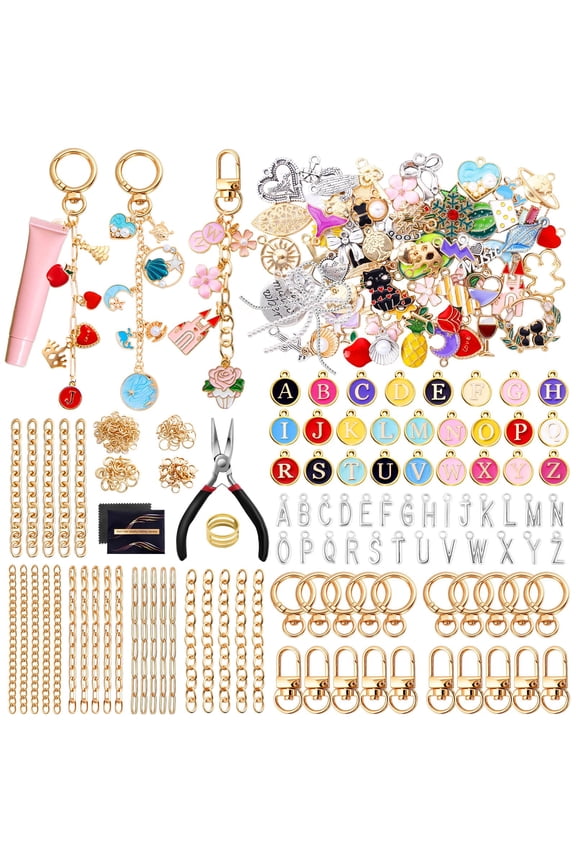 325Pcs Keychain Making Kit with Charms, Chains, Jump Rings & Tools DIY Keychain Kit for Jewelry Making, Bag Charms, Crafts & Personalized Gifts