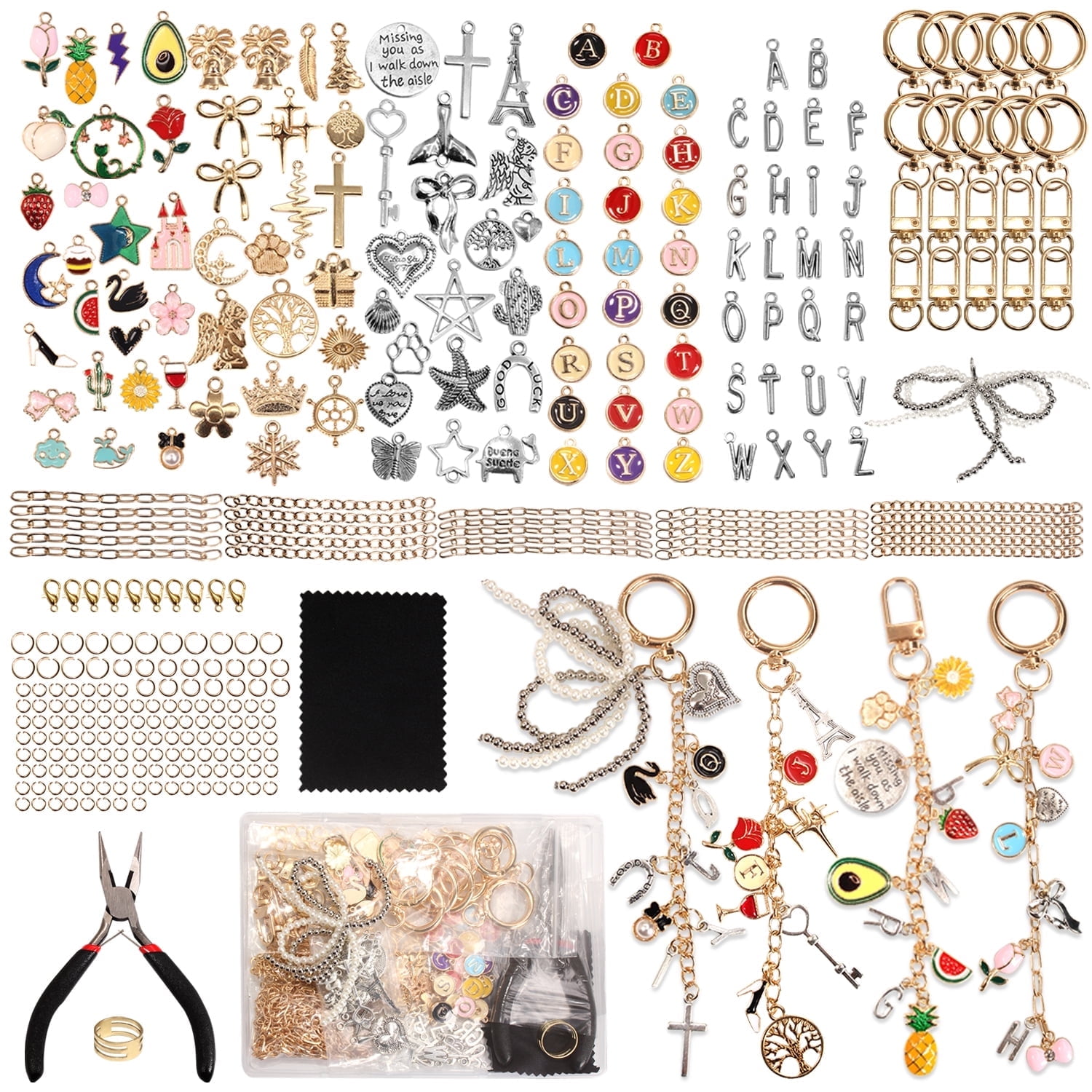 326 Pcs Charms Lip Gloss Keychain Making Kit, DIY Craft Supplies with Charms, Key Chain Hook, Jump Rings, Lobster Clasps, Extender Chains and Jewelry Plier