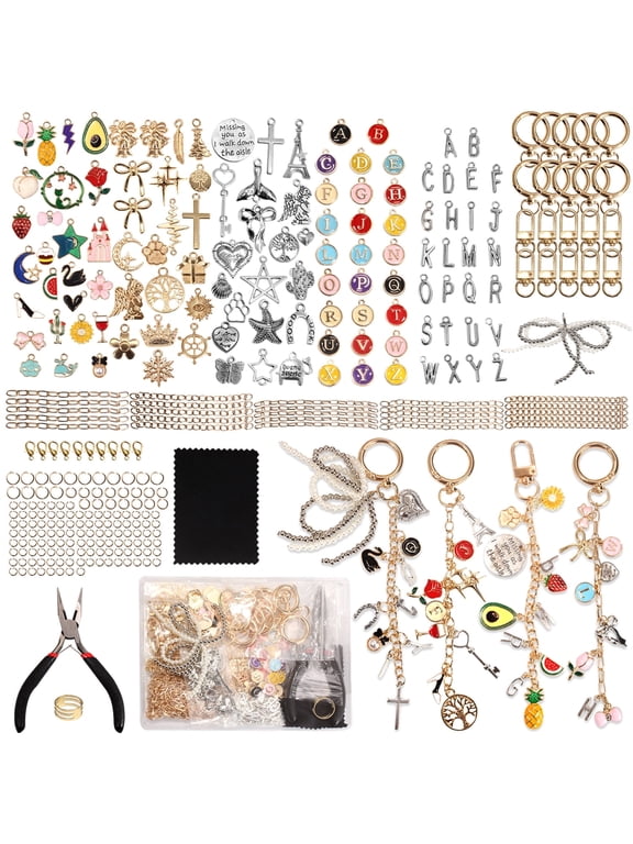 326 Pcs Charms Lip Gloss Keychain Making Kit, DIY Craft Supplies with Charms, Key Chain Hook, Jump Rings, Lobster Clasps, Extender Chains and Jewelry Plier