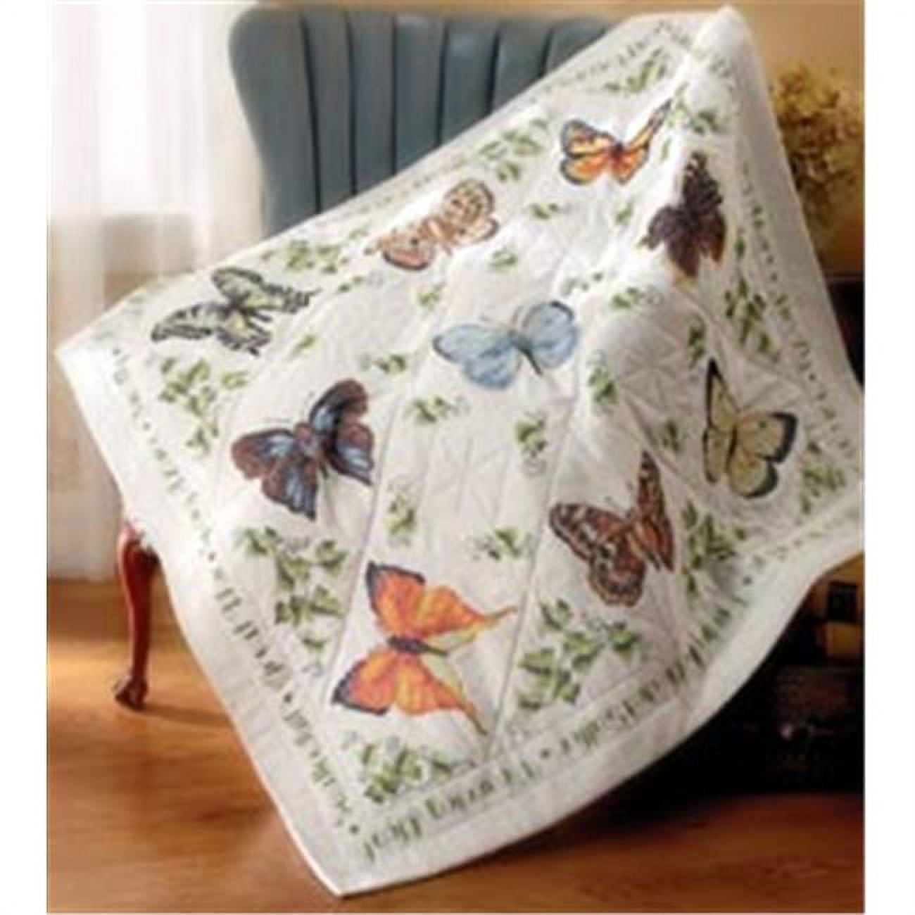 326026 Stamped Cross Stitch Lap Quilt 45 in. x 45 in. Butterfly