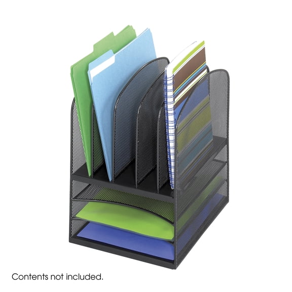3266BL Onyx Mesh Desk Organizer 3 Horizontal 5 Upright Vertical File Sections Wire Mesh Desktop Black Organizer