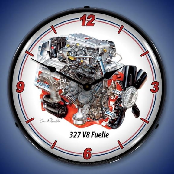 327 cid Fuelie V8 Engine Wall Clock, Lighted