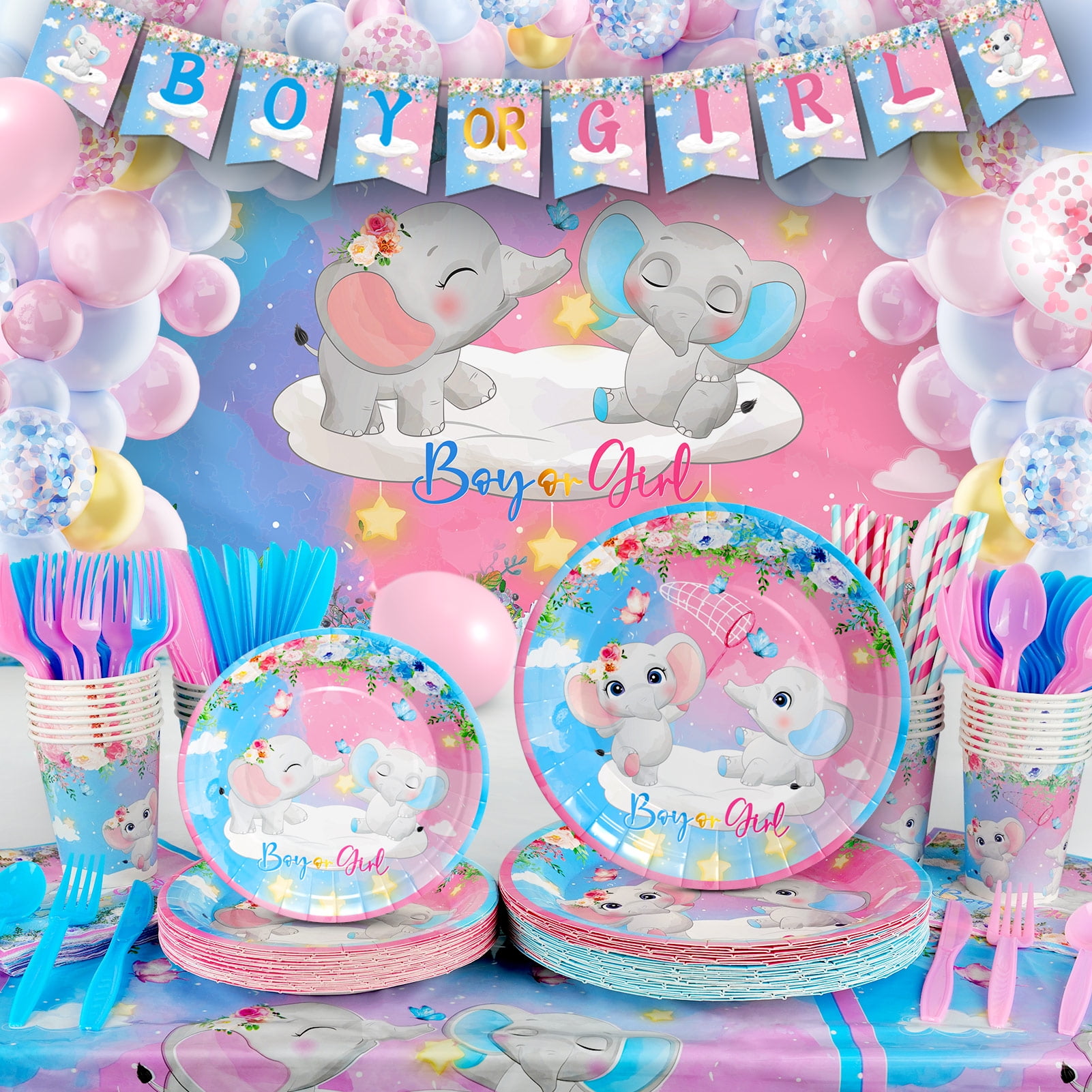 327Pcs Gender Reveal Party Supplies, Baby Shower Decorations