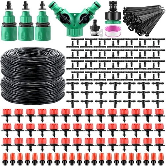 328 FT Drip Irrigation System Kit 1/4" Blank Distribution Tubing Automatic Garden Watering Sprinkler System Sprinkler Kit for Garden Raised Bed Greenhouse Yard Lawn Plant Misting System