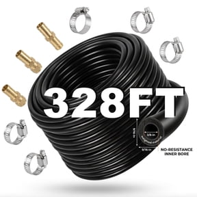 328 FT Pond self-buried water pipe, 9/16-INCH Diameter, Black Weighted Self-sinking Hose Aeration Hose with Non-toxic 4 Stainless Steel Hose Clamps for Fish Tank