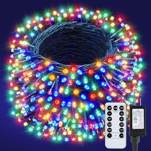 328 Ft 1000 LED Christmas Tree Lights Outdoor Indoor String Lights with 8 Modes Waterproof Twinkle Xmas Light with Remote, Plug in Rice Lights for Tree Room Christmas Decorations, Multicolor