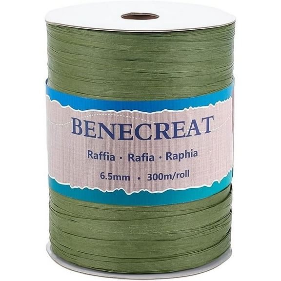 328 Yards Raffia Paper Craft Ribbon 6~6.5mm Olive Drab Flat Wide Raffia Yarn Ribbon Packing Twine for Festival Gift Wrapping DIY Decoration and Weaving Colorful