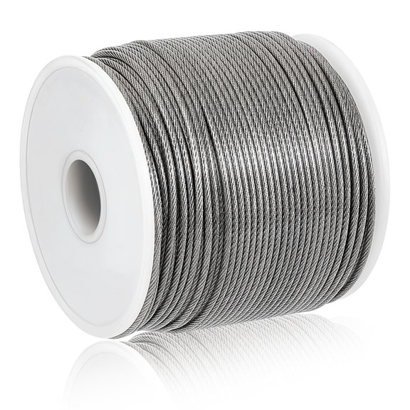 328FT 304 Stainless Steel Cable Wire 5/64" Nylon-Coated Wire Rope for DIY Outdoor Railings Garden String Lights Picture Hanging