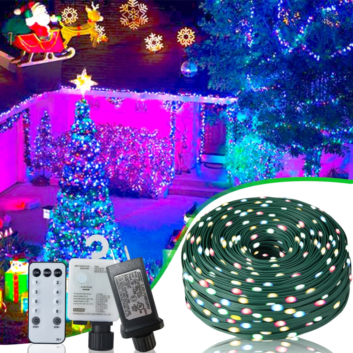 328FT Christmas Rope Lights with 1000 Dimmable LEDs,Outdoor Decorative ...