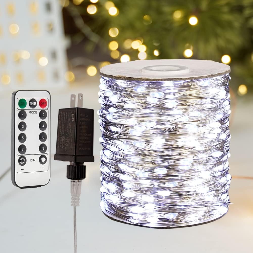 328FT Cool White Fairy Lights LED Silver Wire String Lights with 1000