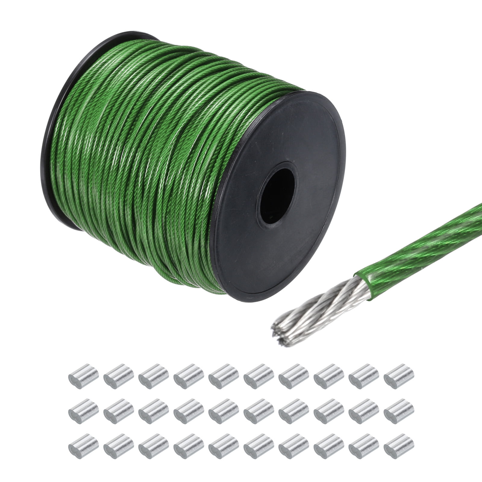 328Ft(100M) Wire Rope 304 Stainless Steel Cable 5/64"(2mm) Vinyl Coated