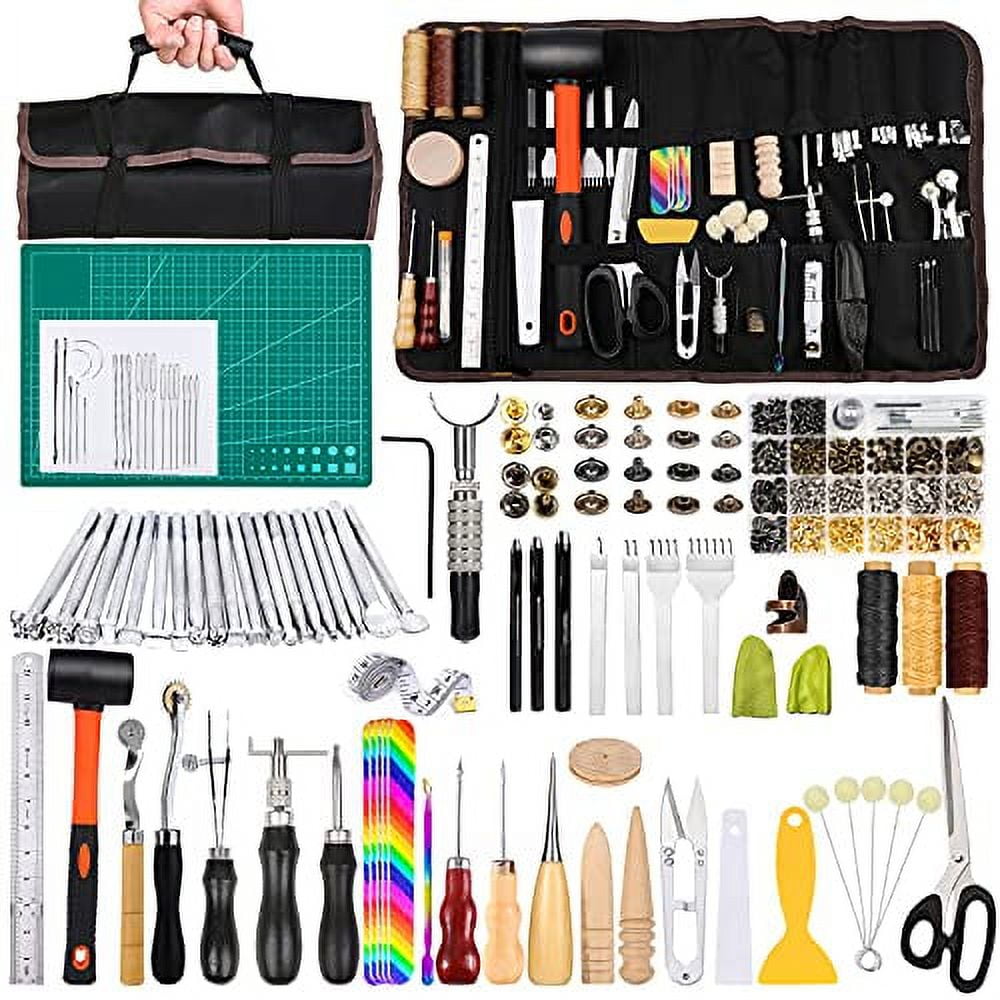 [Premium Quality] Leatherworking Tool Set - Complete Leather Carving  Stitching Grooving and Skiving Kit Made of Stainless Steel - Leathercraft  Tools