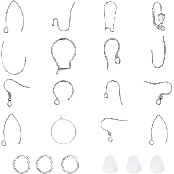 328pcs Earring Making Kits 16 Styles Stainless Steel Earring Hooks & Jump Rings & Plastic Earring Nuts Ear Wire French Wire Earring Parts