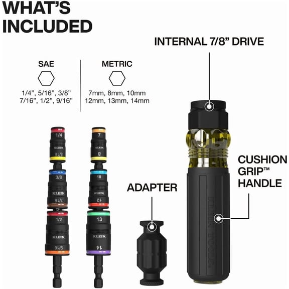 32914HD 14-in-1 Impact Rated Flip Socket Set, SAE and Metric Sizes, Magnetic Socket Set with 12 Hex Drivers and Bit Holder, Cushion-Grip Handle