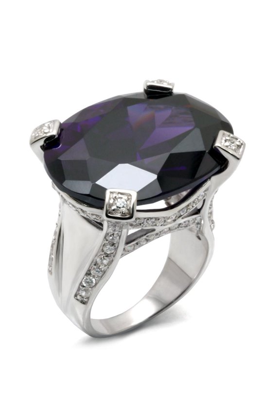 32926 - High-Polished 925 Sterling Silver Ring with AAA Grade CZ in Amethyst