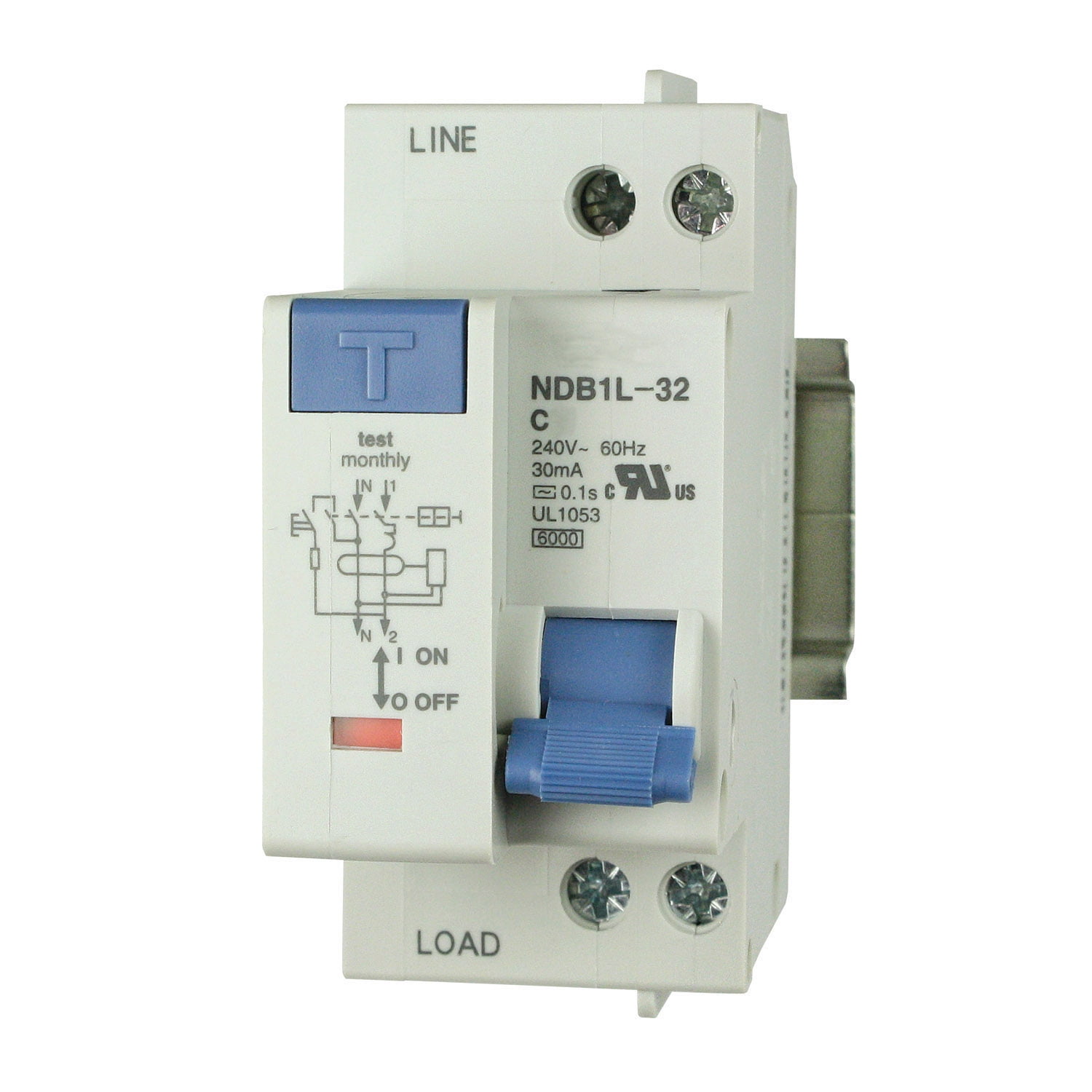 32A, 240V AC, , 1 Pole + Neutral Pole, DIN Rail Mount Miniature Circuit Breaker, Trip Curve: C, UL1053 Recognized