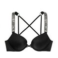 thumbnail image 1 of 32AA VICTORIA'S SECRET Shine Strap Bombshell Add-2-cups Push-Up Swim Bra Top Black Crystal Band, 1 of 3