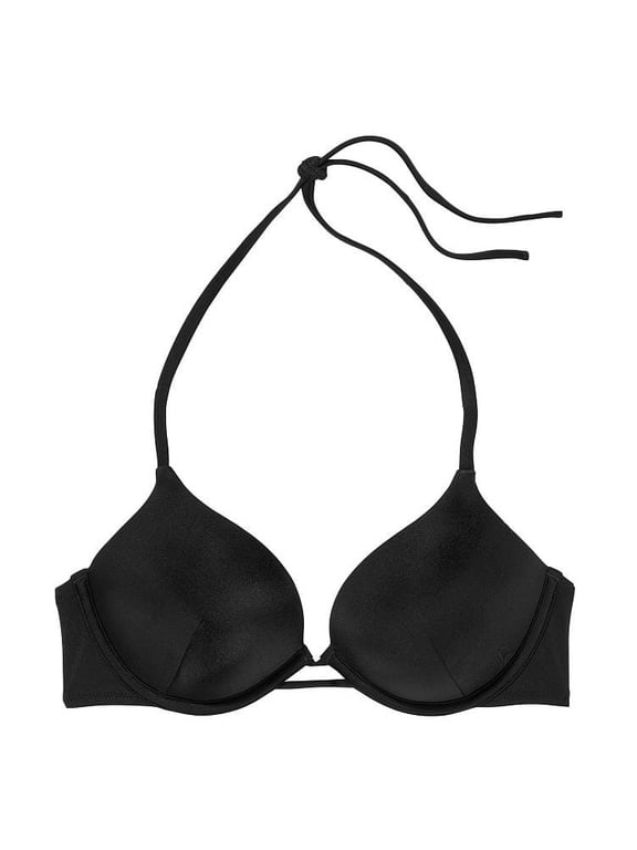 32B New Victoria's Secret Halter BOMBSHELL Add 2 cups Swimsuit Black Bikini Swim Top
