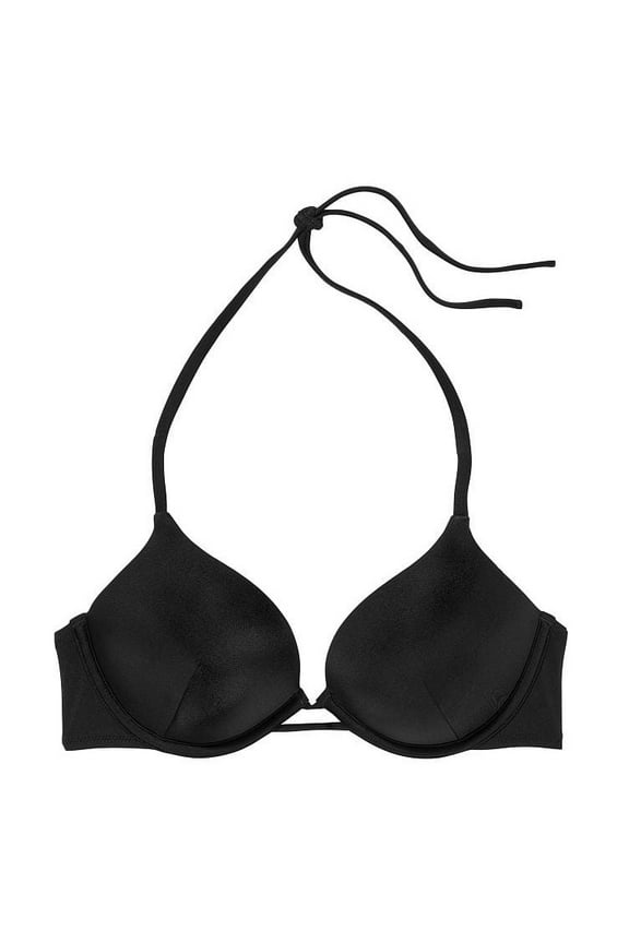 32B New Victoria's Secret Halter BOMBSHELL Add 2 cups Swimsuit Black Bikini Swim Top