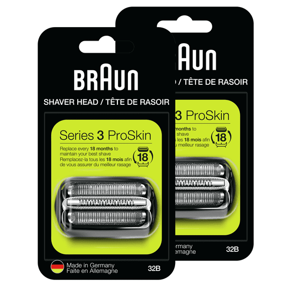32B Razor Head Compatible with Braun Series 3 Razors, with 320, 330, 340, 350CC Series Electric, Black,2 Pack