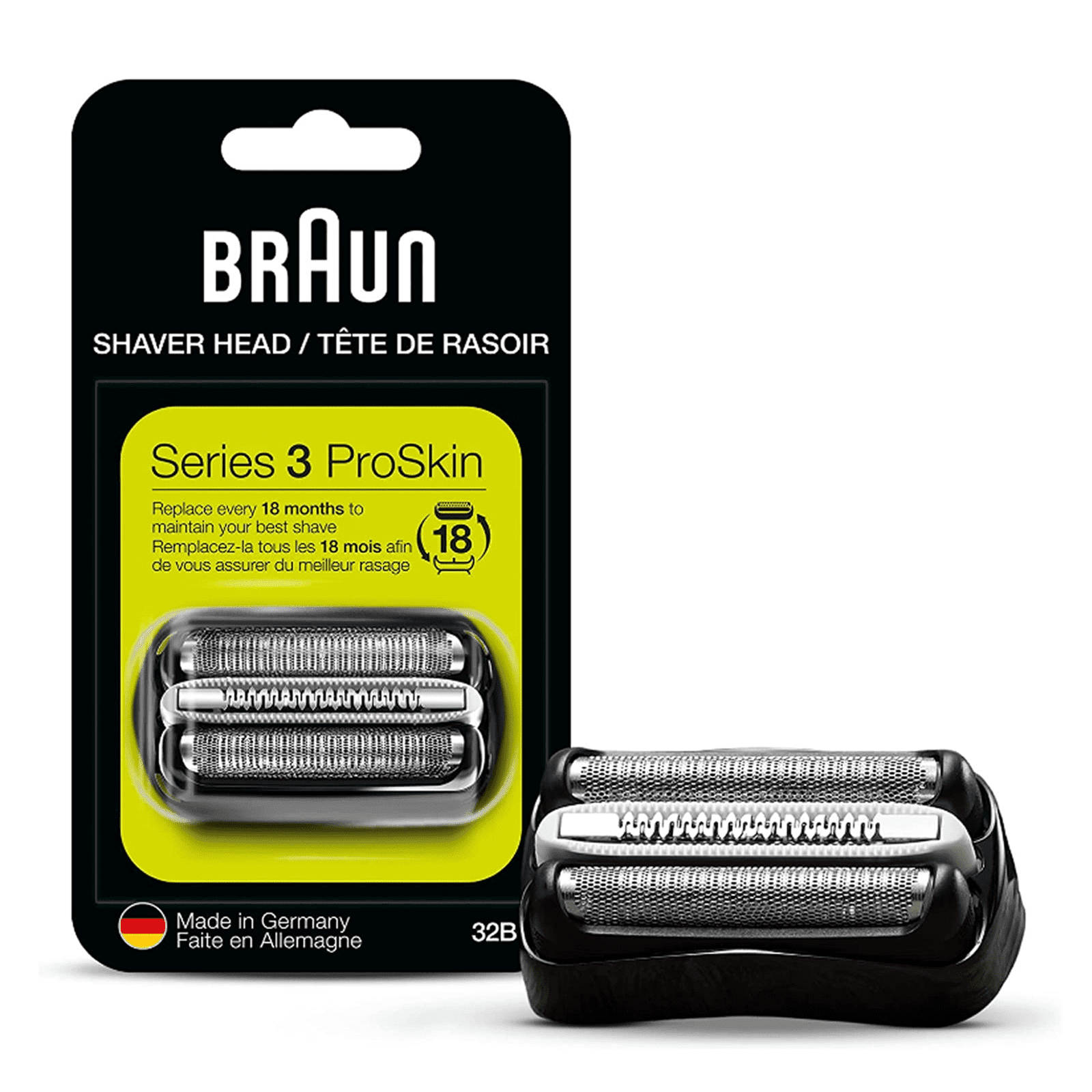 32B Series 3 Shaver Replacement Head for Braun Electric Razors,Foil & Cutter Replacement Cassette Compatible with Braun Shaver Models 320 330 340 350CC,Black