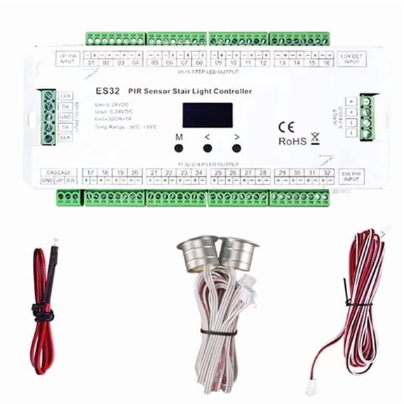 32CH PIR Sensor Stair Light Controller 2CH RGB Pixel SPI LED Strip Dimmer Indoor Stairway Light Controller 5V-24V.